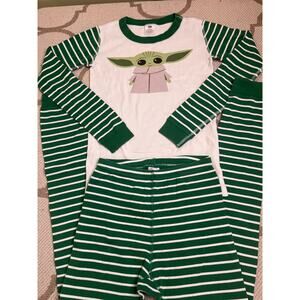 Hanna Andersson Star Wars Baby Yoda Grogu striped pajama set white/green,size 12